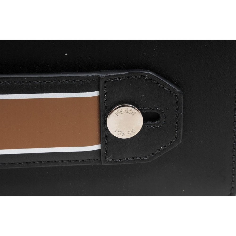 Fendi Womens Pouch Black Leather Brown FF Logo Clutch Mens Travel File Palladium - Picture 3 of 12